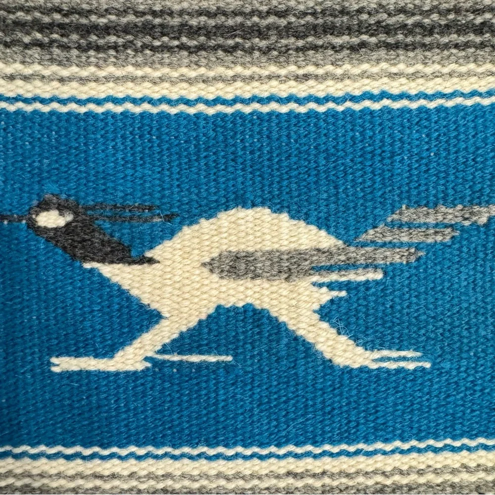 VTG Ortega's Chimayo Framed Wool Hand Woven Southwest Table Mat Rug 100% Wool